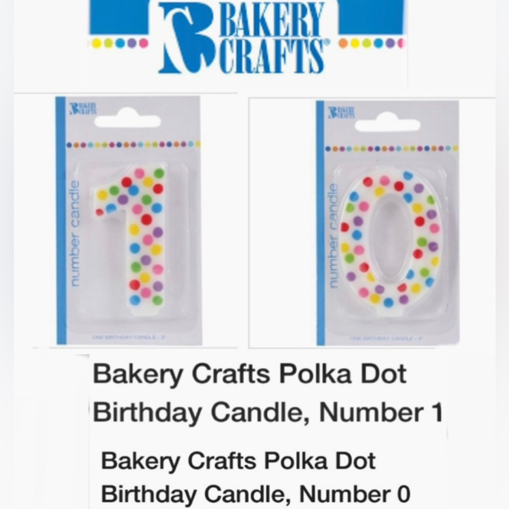 BAKERY CRAFTS Number: 1 & Number 1  Polka Dot Birthday Candles size 3” NIB